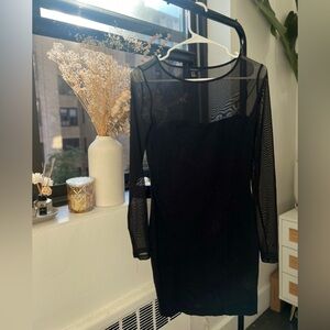 Black mid length sheer long sleeve dress
